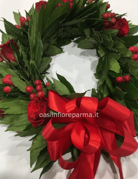 Coroncina di alloro per laurea con bacche e rose 